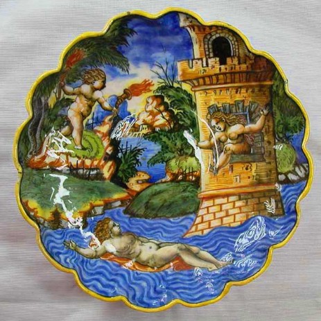 Antica maiolica di Urbino istoriata, restauro mimetico - Antique majolica of Urbino historiated, mimetic restoration 