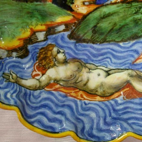 Antica maiolica di Urbino istoriata, restauro mimetico - Antique majolica of Urbino historiated, mimetic restoration 