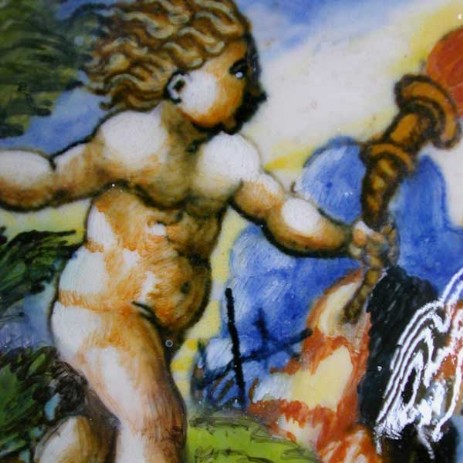 Antica maiolica di Urbino istoriata, restauro mimetico - Antique majolica of Urbino historiated, mimetic restoration 