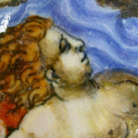 Antica maiolica di Urbino istoriata, restauro mimetico - Antique majolica of Urbino historiated, mimetic restoration 